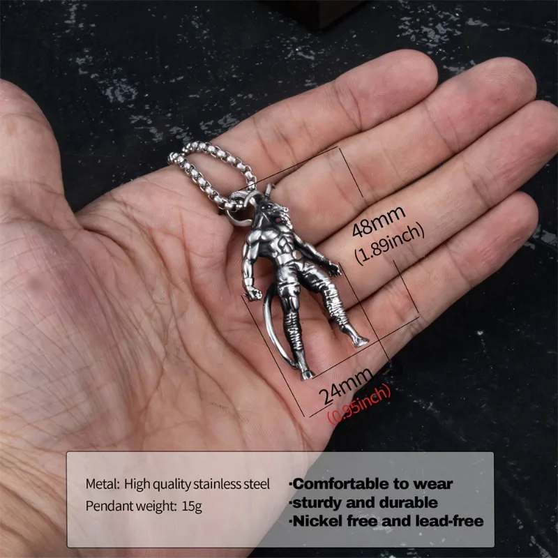 Satanic Necklace, Sigil of Baphomet Necklace, Stainless Steel Satan Church Jewelry, 3D Devil Demon Satan Goat Necklaces for Men