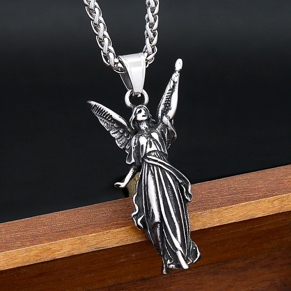 Classic Angel Statue of Liberty Pendant Necklace 316L Stainless Steel Chains For Men Women Fashion Powerful Amulet Jewelry Gifts