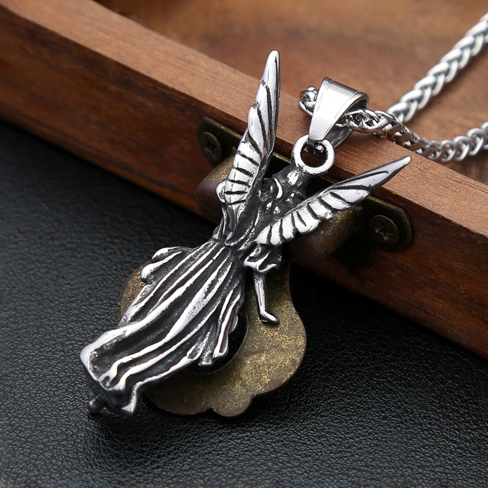 Classic Angel Statue of Liberty Pendant Necklace 316L Stainless Steel Chains For Men Women Fashion Powerful Amulet Jewelry Gifts