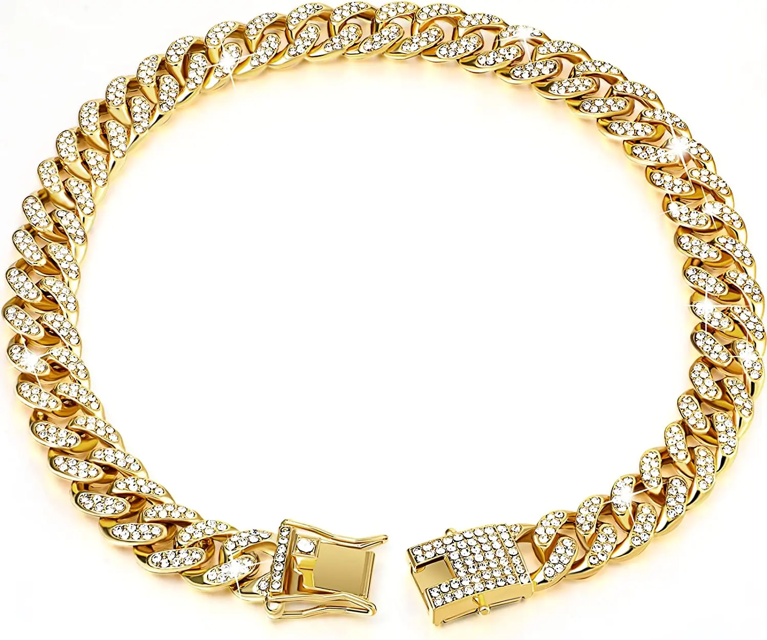 Fashion Jewelry Accessories Gold Cuban Chain Cat Collar Luxury Crystal Rhinestone Pet Kitten Necklace for Cats