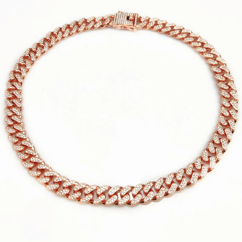 Fashion Jewelry Accessories Gold Cuban Chain Cat Collar Luxury Crystal Rhinestone Pet Kitten Necklace for Cats
