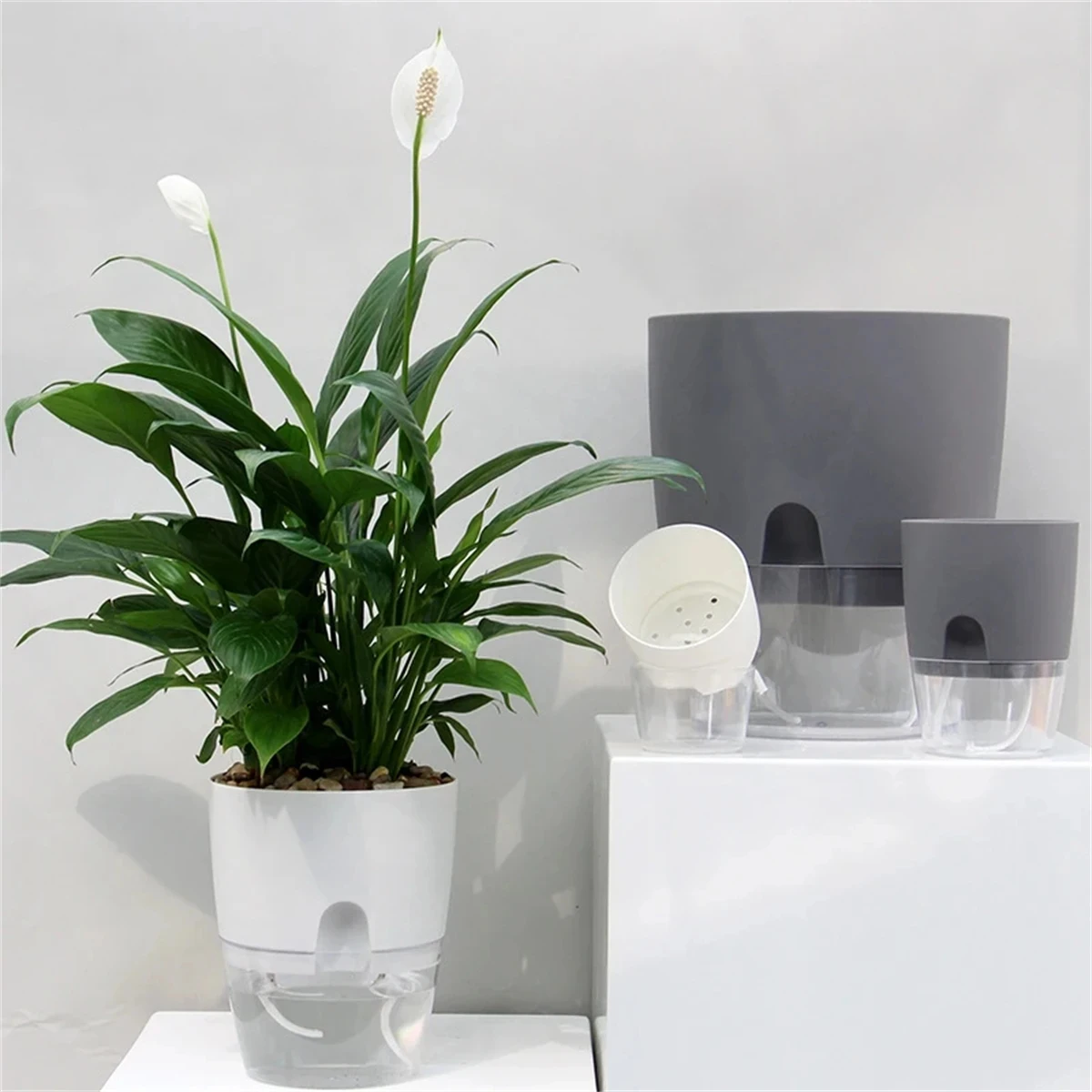 2 Layer Soilless Cultivation Flower Pot Cotton Rope Self Watering Hydroponic Plant Basin Automatic Irrigation Lazy Flowerpot 1Pc