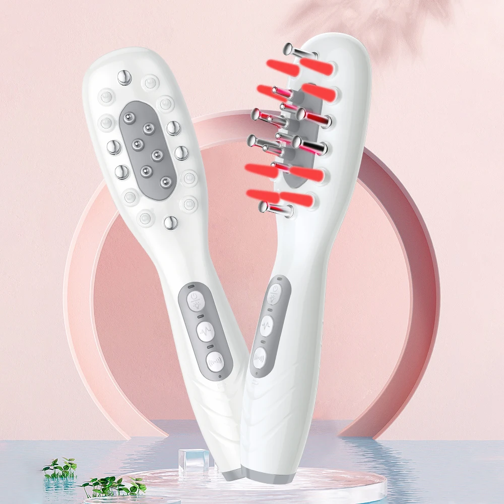 Electric Hair Growth Comb Oil Applicator Red Blue LED Vibration Head Massage Brush Comb EMS Stimulates Scalp Anti-Hair Loss