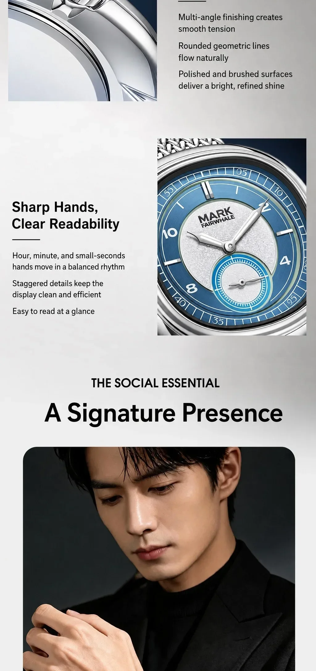 MARK FAIRWHALE 5085 Top Brand Men's Watch New Quartz Wristwatch Luminous Dial Ultra Thin Steel Band Waterproof Watch for Man