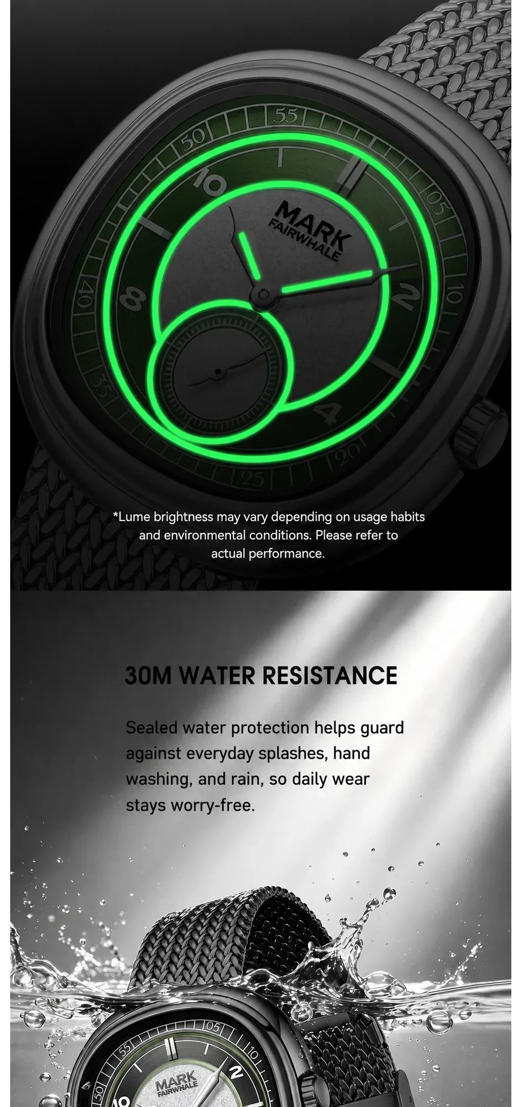 MARK FAIRWHALE 5085 Top Brand Men's Watch New Quartz Wristwatch Luminous Dial Ultra Thin Steel Band Waterproof Watch for Man