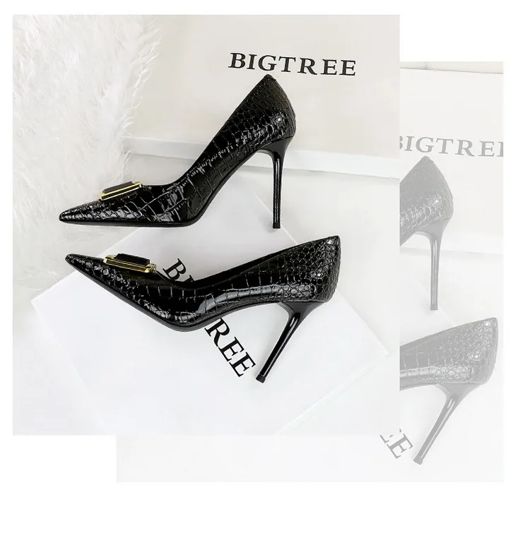 BIGTREE Shoes Women 10 Cm Metal Belt Buckle Ladies Pumps Women Luxury Banquet Shoes Stilettos High Heels Women Sexy Party Shoes