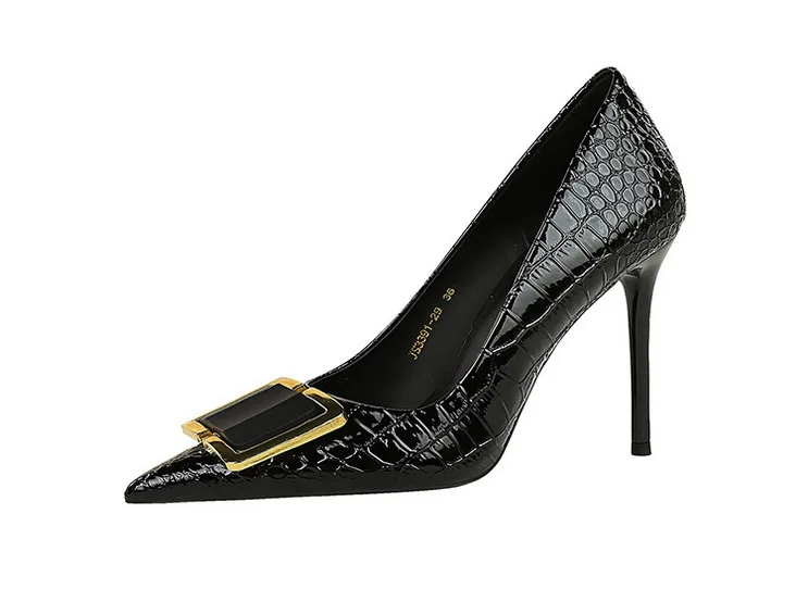 BIGTREE Shoes Women 10 Cm Metal Belt Buckle Ladies Pumps Women Luxury Banquet Shoes Stilettos High Heels Women Sexy Party Shoes