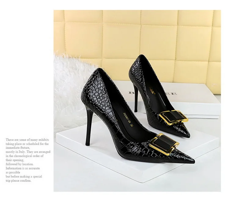 BIGTREE Shoes Women 10 Cm Metal Belt Buckle Ladies Pumps Women Luxury Banquet Shoes Stilettos High Heels Women Sexy Party Shoes