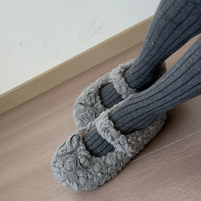 Short Plush Women Flats Loafers Shoes Comfort Round Toe Soft Sole Shoes Autumn Winter Outdoor Warm Cotton Grandma's Shoes
