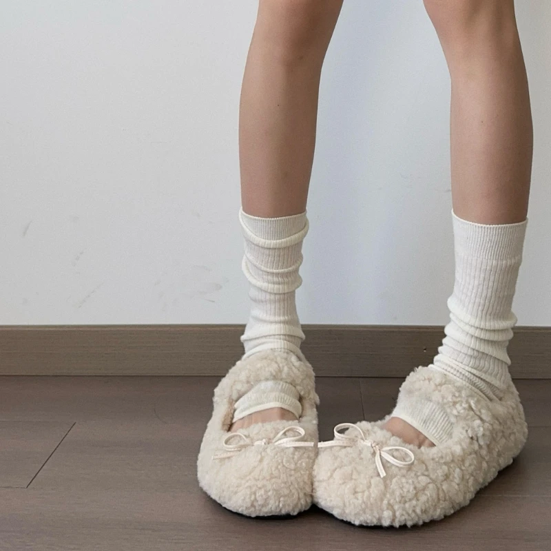 Short Plush Women Flats Loafers Shoes Comfort Round Toe Soft Sole Shoes Autumn Winter Outdoor Warm Cotton Grandma's Shoes
