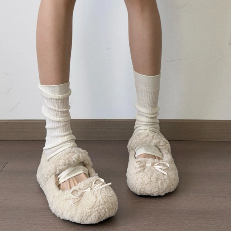 Short Plush Women Flats Loafers Shoes Comfort Round Toe Soft Sole Shoes Autumn Winter Outdoor Warm Cotton Grandma's Shoes