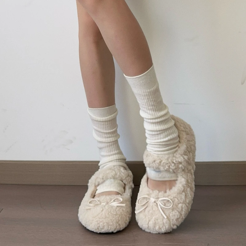 Short Plush Women Flats Loafers Shoes Comfort Round Toe Soft Sole Shoes Autumn Winter Outdoor Warm Cotton Grandma's Shoes