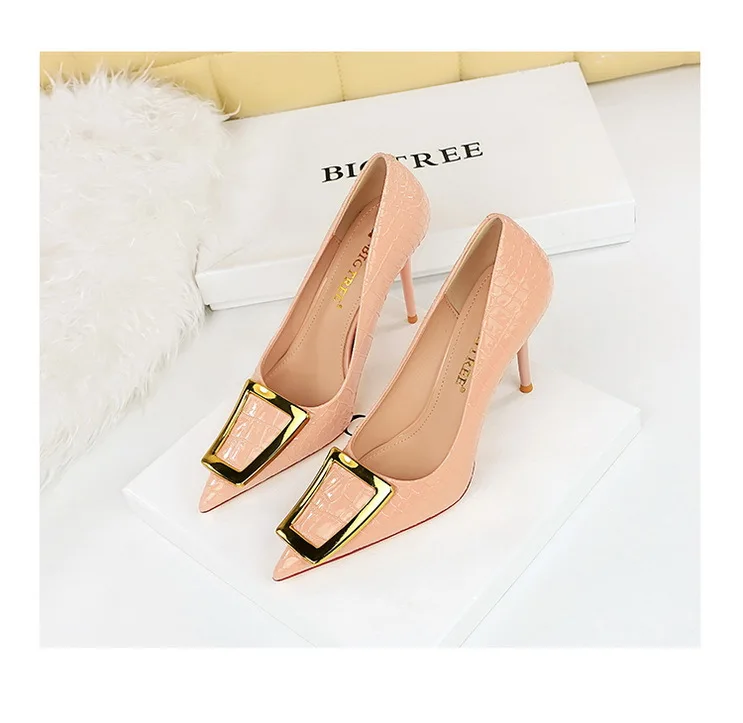 BIGTREE Shoes Women 10 Cm Metal Buckle Ladies Pumps Luxury Women's Banquet Shoes Stilettos High Heels Women Sexy Party Shoes