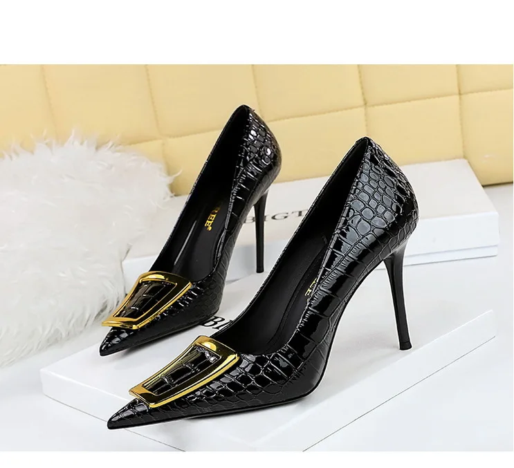BIGTREE Shoes Women 10 Cm Metal Buckle Ladies Pumps Luxury Women's Banquet Shoes Stilettos High Heels Women Sexy Party Shoes