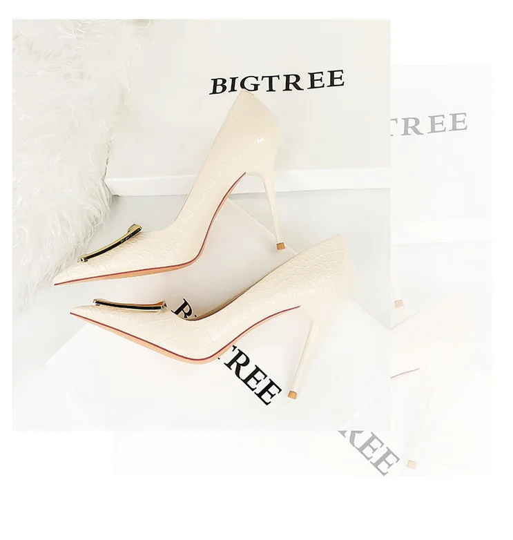 BIGTREE Shoes Women 10 Cm Metal Buckle Ladies Pumps Luxury Women's Banquet Shoes Stilettos High Heels Women Sexy Party Shoes