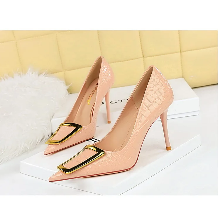 BIGTREE Shoes Women 10 Cm Metal Buckle Ladies Pumps Luxury Women's Banquet Shoes Stilettos High Heels Women Sexy Party Shoes