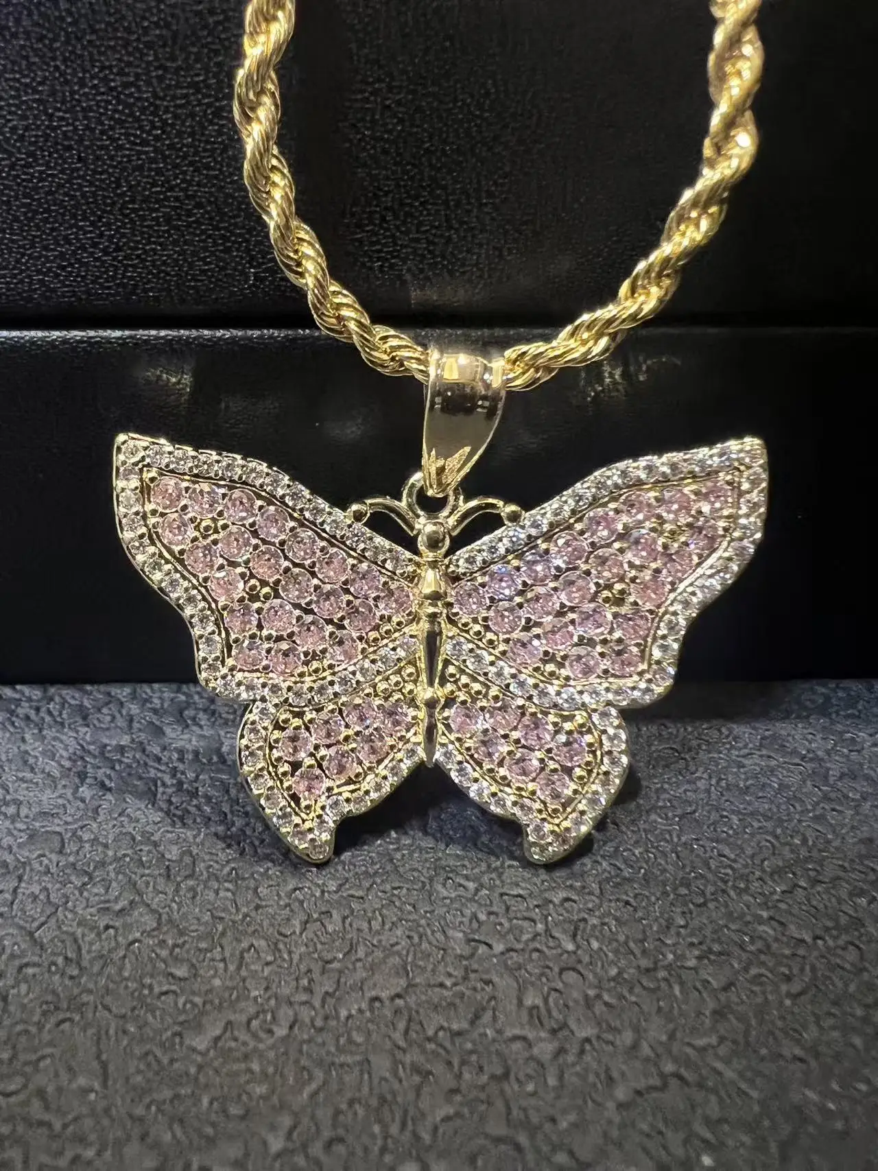 18K Gold Plated Betty Boop Necklace Poker Butterfly Pendant Necklace