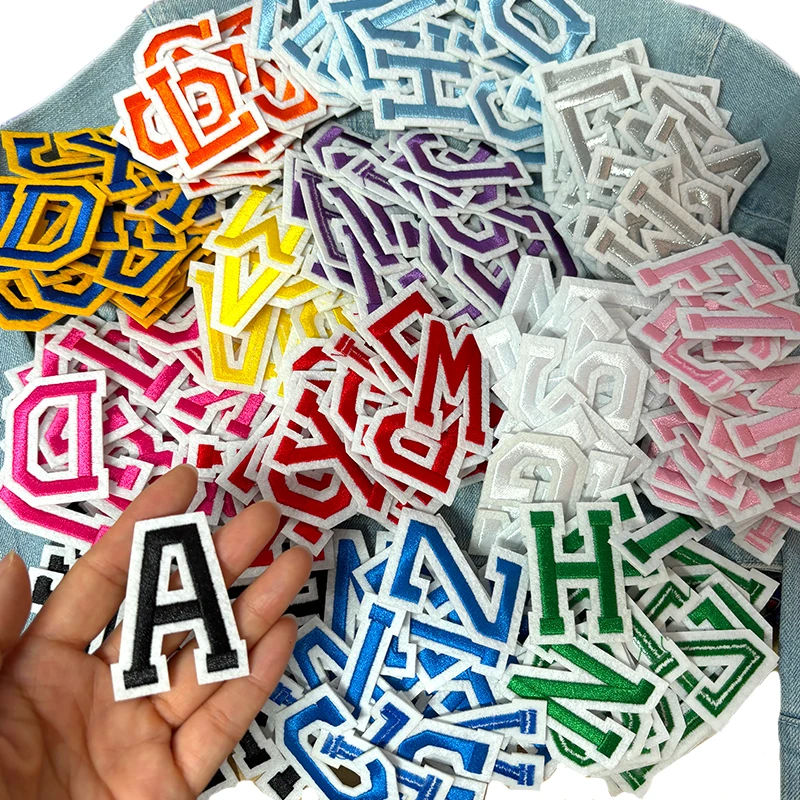 26PCS A-Z English Letter Embroidered Patches Jersey Uniform Hats Jeans Embroidery DIY Iron On Patches For Clothing Sew Stickers