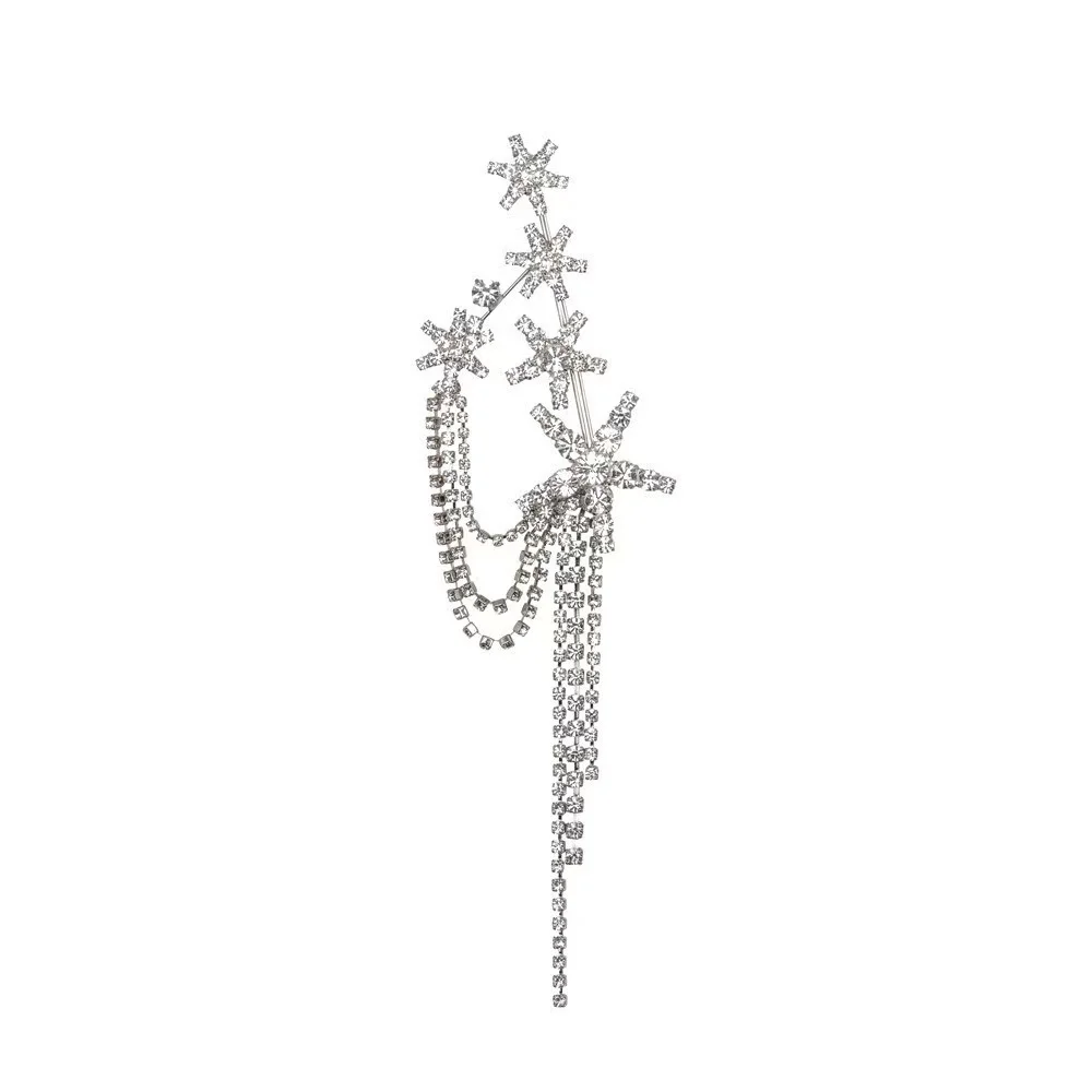 Luxury Crystal Star Tassel Brooch Jewelry for Women Dress Sparkling Rhinestone Shoulder Pin for Wedding & Evening Party Giftt