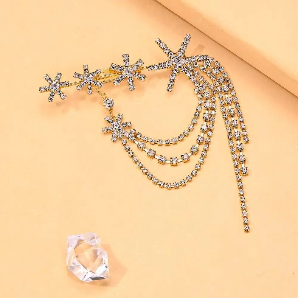 Luxury Crystal Star Tassel Brooch Jewelry for Women Dress Sparkling Rhinestone Shoulder Pin for Wedding & Evening Party Giftt