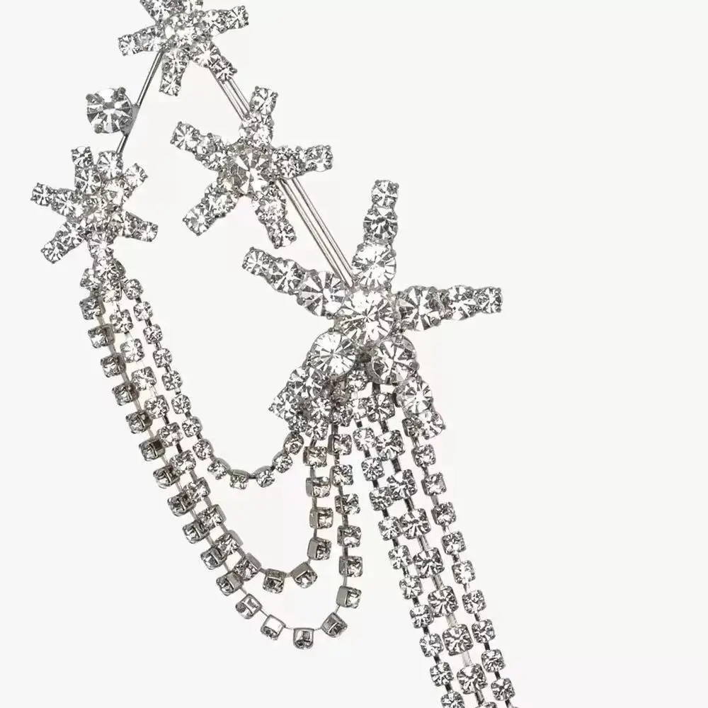 Luxury Crystal Star Tassel Brooch Jewelry for Women Dress Sparkling Rhinestone Shoulder Pin for Wedding & Evening Party Giftt