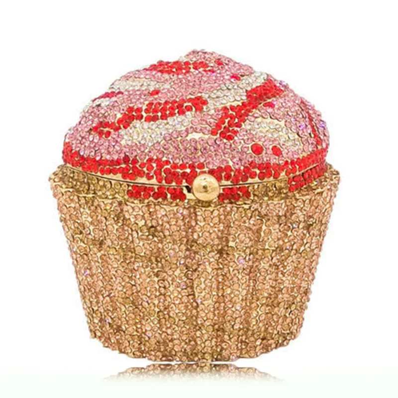 XIYUAN Cake Cup Diamond Handbags Metal Chain Evening Bag Crystal Banquet Clutch Purse Bag Luxury Designer Dress Women's Bag