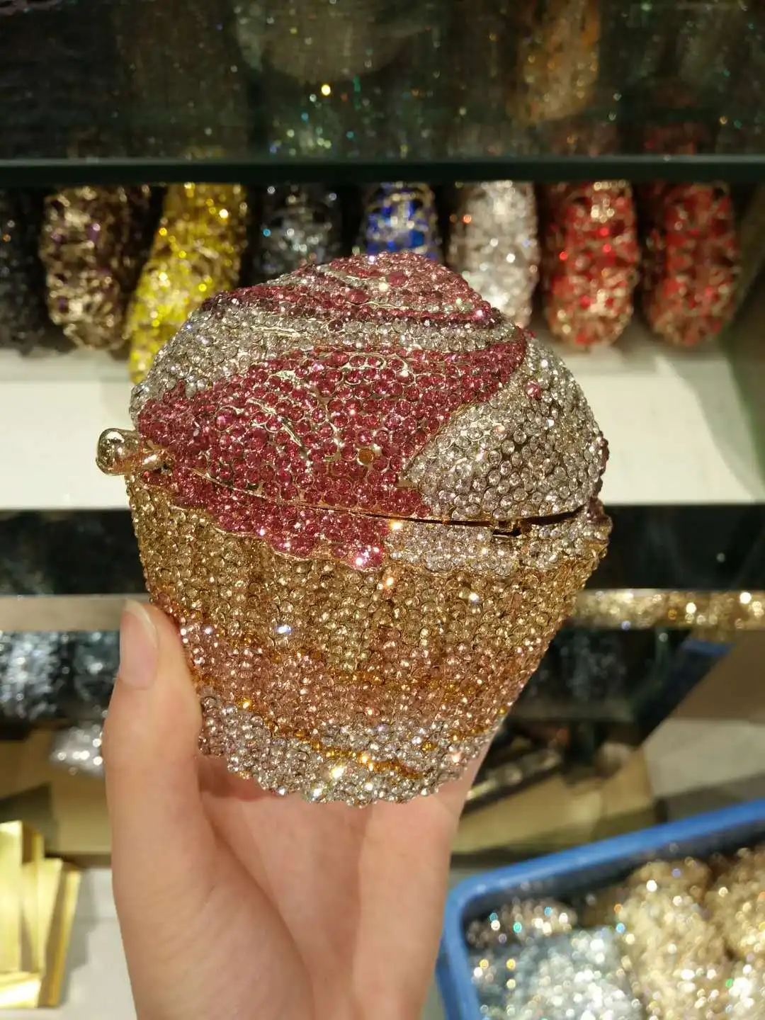 XIYUAN Cake Cup Diamond Handbags Metal Chain Evening Bag Crystal Banquet Clutch Purse Bag Luxury Designer Dress Women's Bag