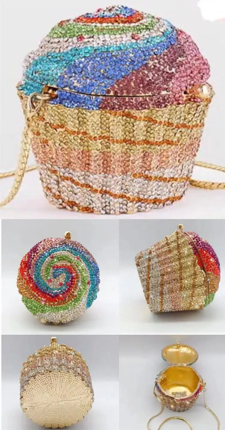 XIYUAN Cake Cup Diamond Handbags Metal Chain Evening Bag Crystal Banquet Clutch Purse Bag Luxury Designer Dress Women's Bag