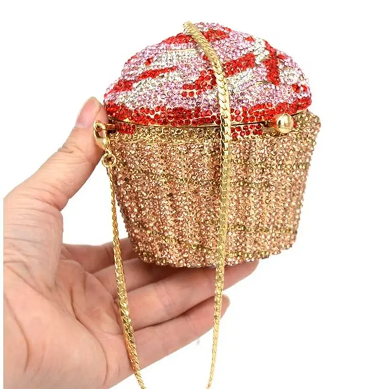 XIYUAN Cake Cup Diamond Handbags Metal Chain Evening Bag Crystal Banquet Clutch Purse Bag Luxury Designer Dress Women's Bag