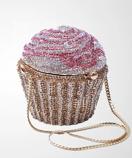 XIYUAN Cake Cup Diamond Handbags Metal Chain Evening Bag Crystal Banquet Clutch Purse Bag Luxury Designer Dress Women's Bag