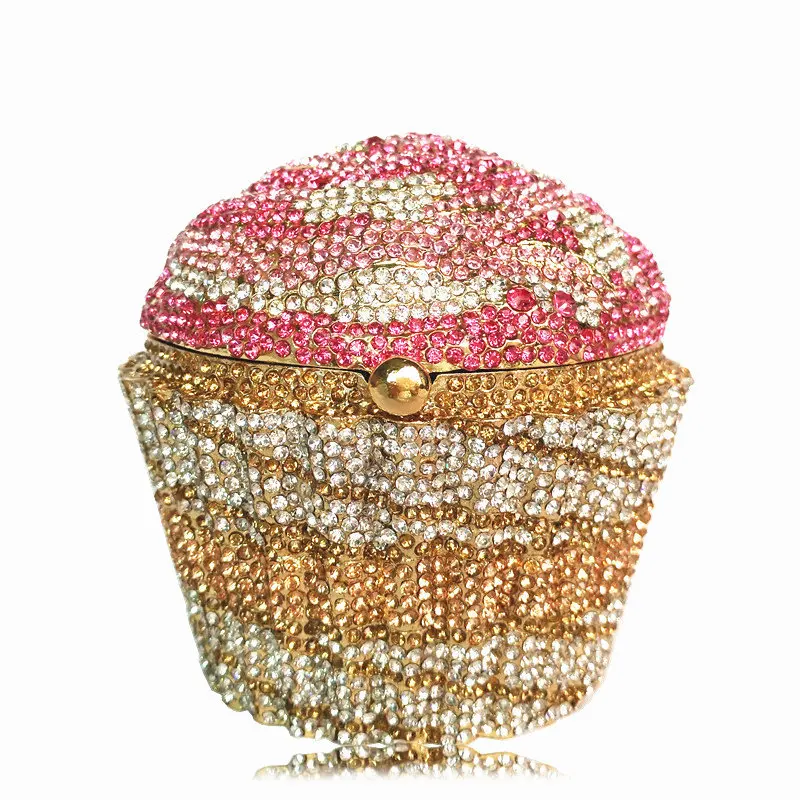 XIYUAN Cake Cup Diamond Handbags Metal Chain Evening Bag Crystal Banquet Clutch Purse Bag Luxury Designer Dress Women's Bag