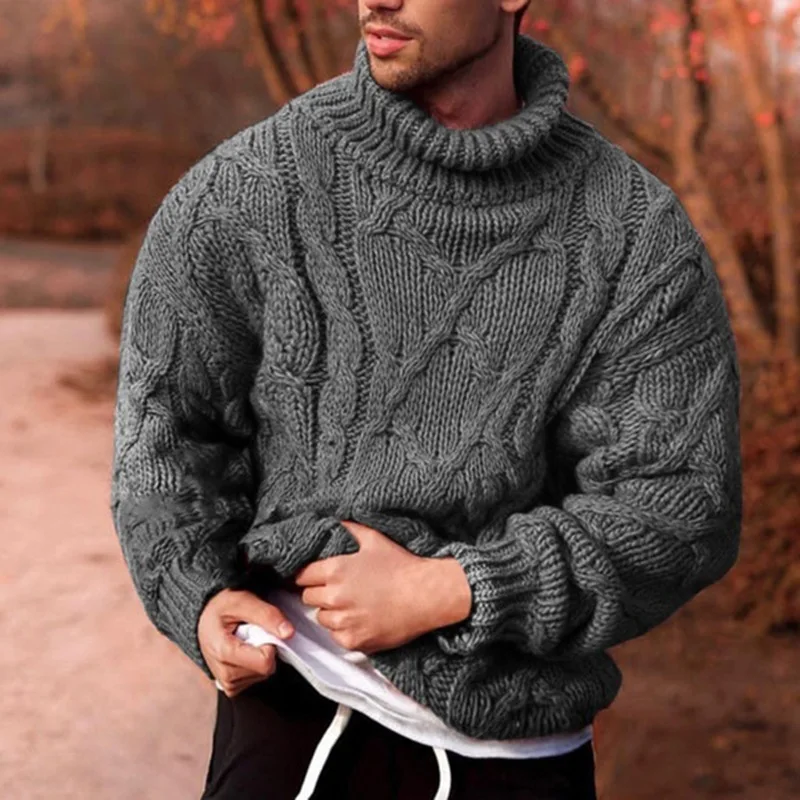 Autumn and winter European and American fashion casual twisted flower high neck pullover men's sweater men's knitted sweater top