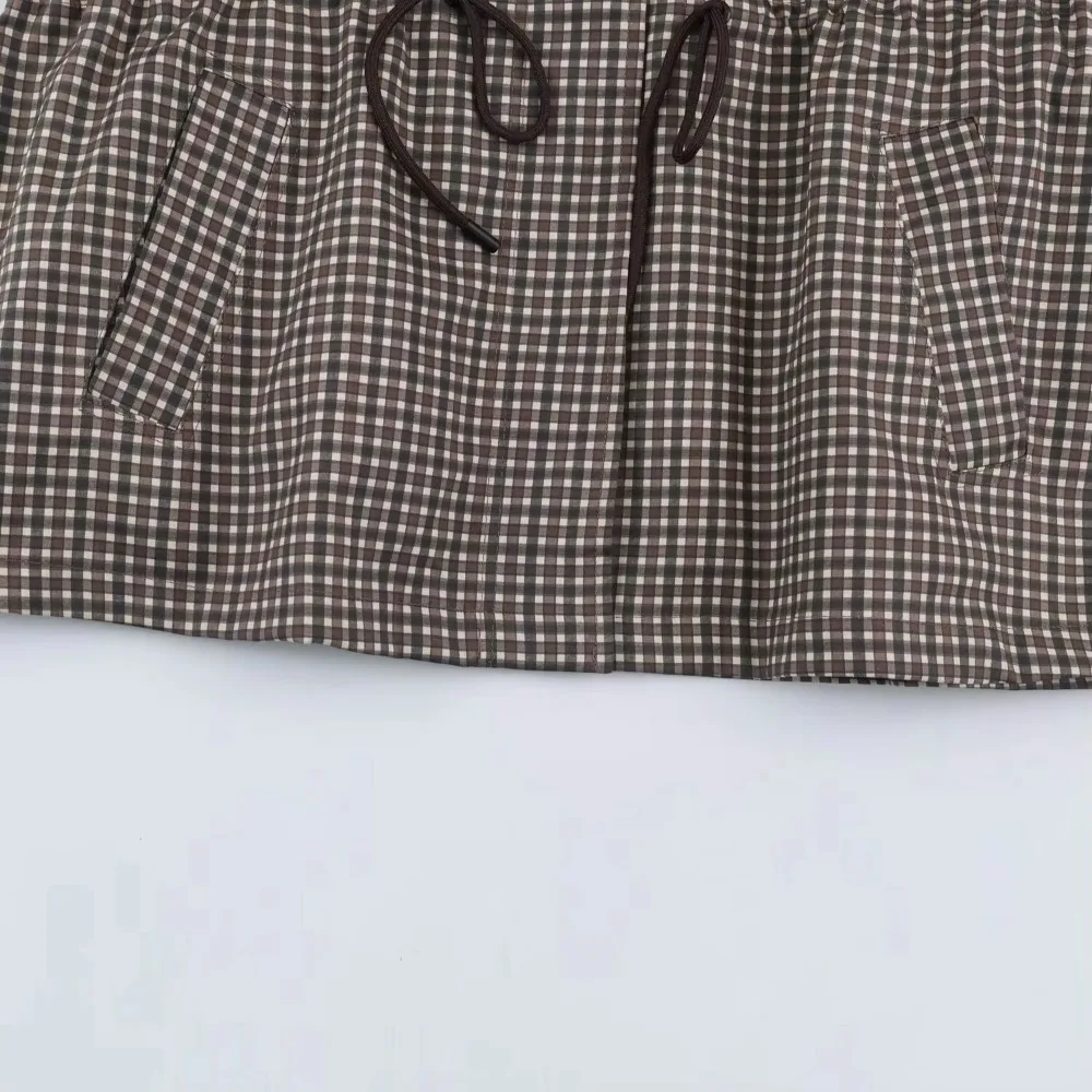 Minimalist Autumn Winter Jacket Women Coat Plaid Hooded Windbreaker Drawstring Waist Loose Mid Casual Outerwear Jacket Female