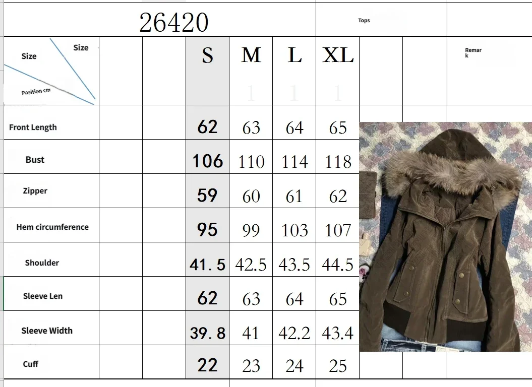 American Vintage Harajuku Jacket Women Slim Brown Fur Collar Hooded Short Coat Winter Gothic Casual Streetwear Fashion Outfit