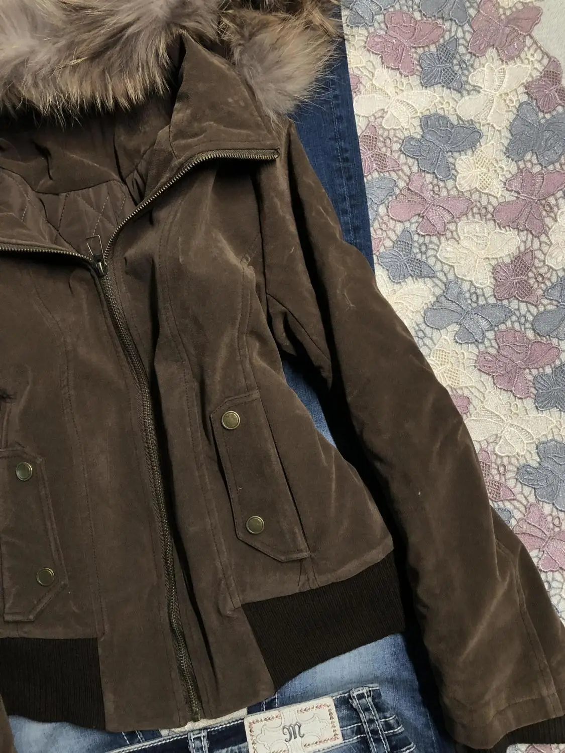 American Vintage Harajuku Jacket Women Slim Brown Fur Collar Hooded Short Coat Winter Gothic Casual Streetwear Fashion Outfit