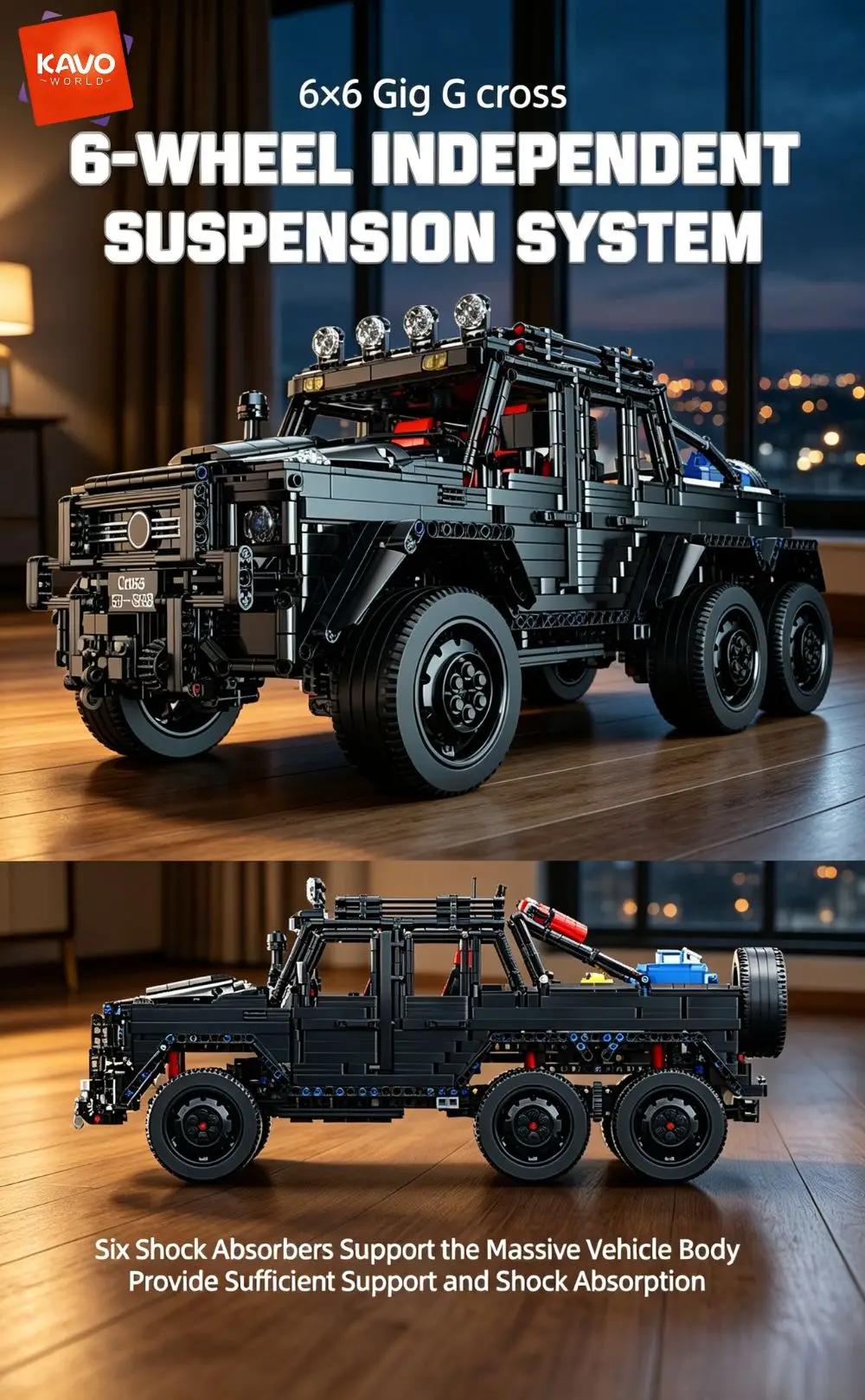 KAVOWORLD 6x6 Heavy Duty Off-Road Truck Building Blocks 1:8 Mechanical Construction Truck Model Kit 3224pcs DIY Bricks Set 6-Wheel Independent Suspension 3-Speed Gearbox 2-in-1 Modification Home Decor Display Birthday Christmas Gift for Adults Teens 14+