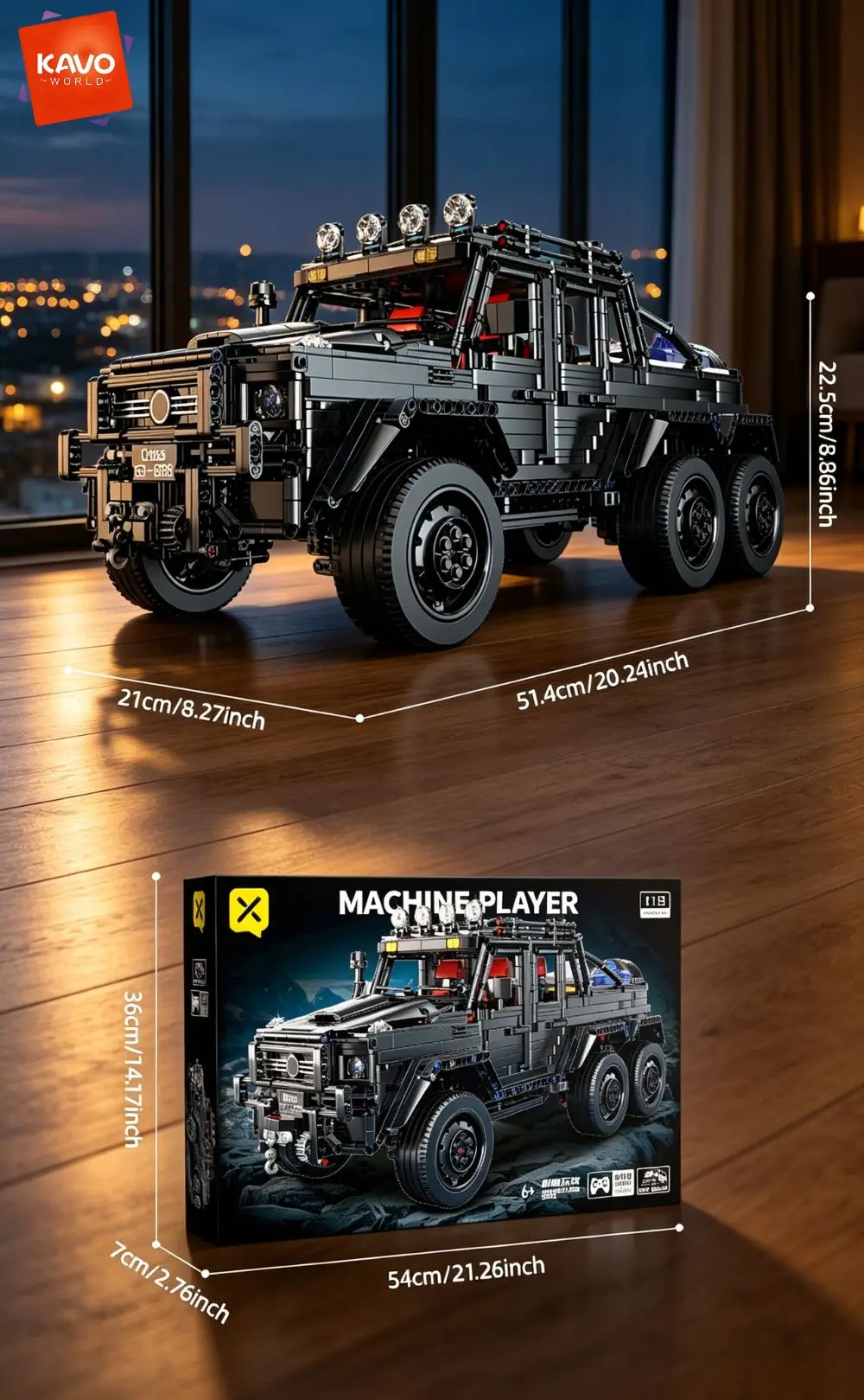 KAVOWORLD 6x6 Heavy Duty Off-Road Truck Building Blocks 1:8 Mechanical Construction Truck Model Kit 3224pcs DIY Bricks Set 6-Wheel Independent Suspension 3-Speed Gearbox 2-in-1 Modification Home Decor Display Birthday Christmas Gift for Adults Teens 14+