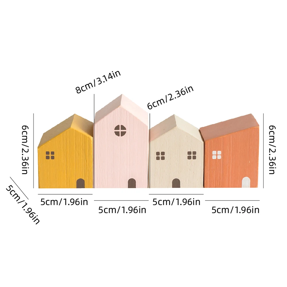 4Pcs Small Wooden House Ornament Miniature Building Table Desktop Home Decor Nordic Style Crafts Christmas Birthday Gifts