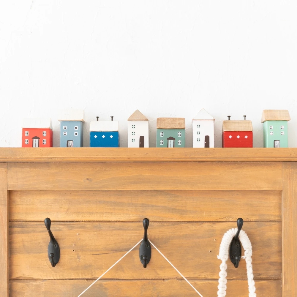 4Pcs Small Wooden House Ornament Miniature Building Table Desktop Home Decor Nordic Style Crafts Christmas Birthday Gifts