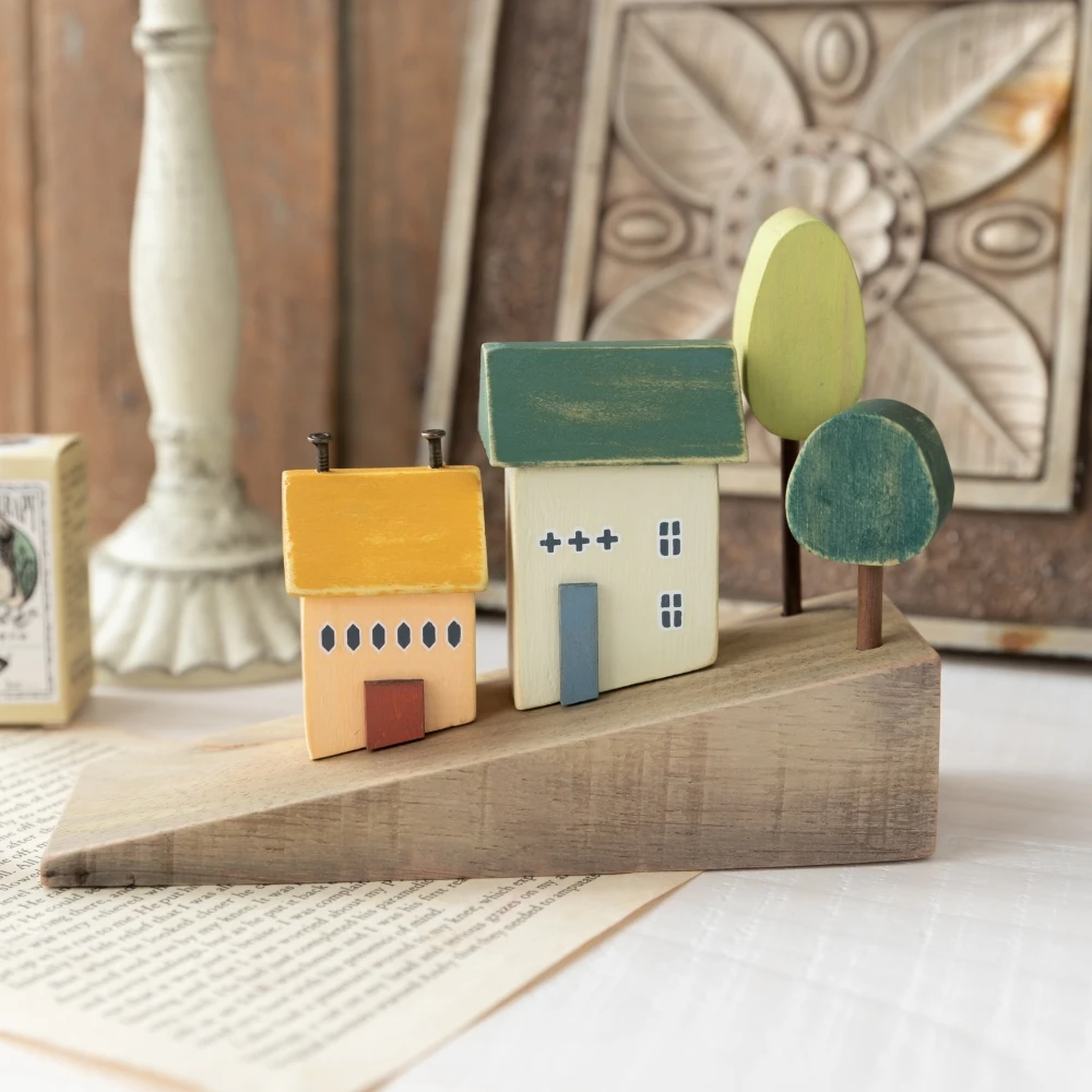 4Pcs Small Wooden House Ornament Miniature Building Table Desktop Home Decor Nordic Style Crafts Christmas Birthday Gifts
