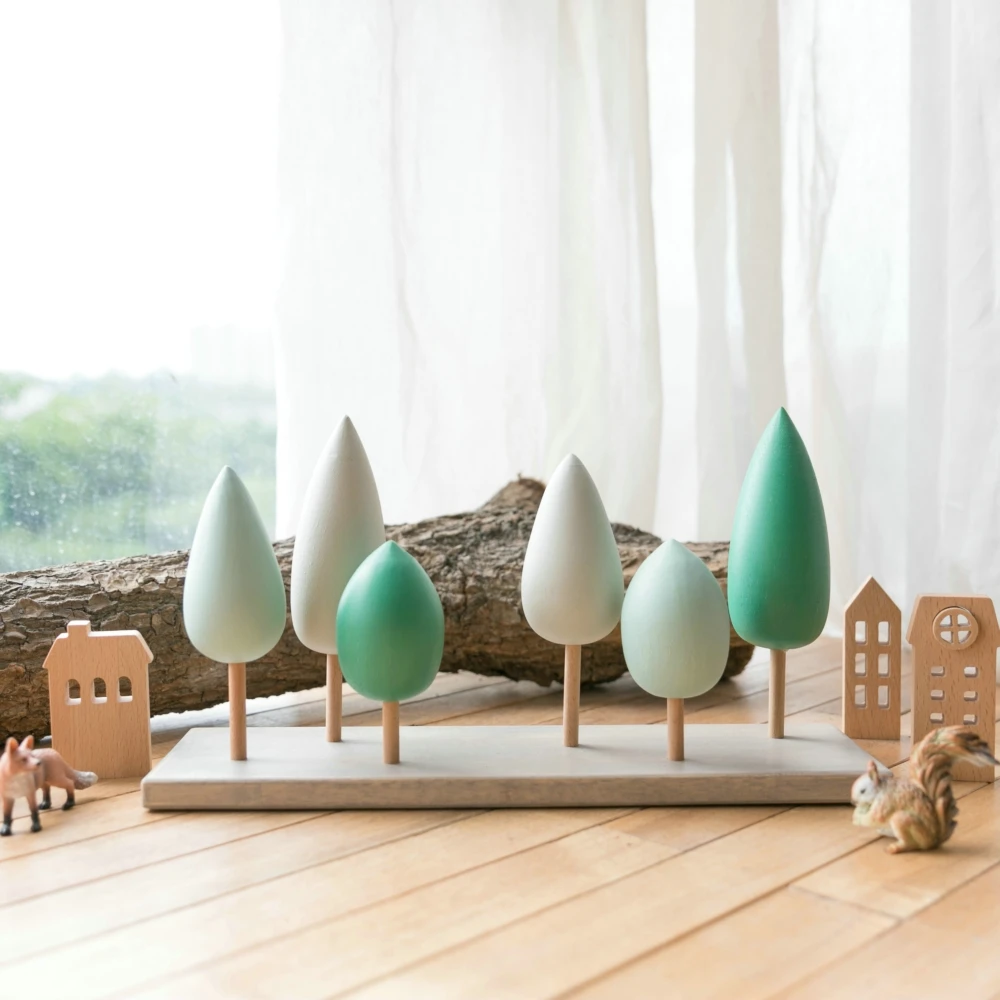 4Pcs Small Wooden House Ornament Miniature Building Table Desktop Home Decor Nordic Style Crafts Christmas Birthday Gifts
