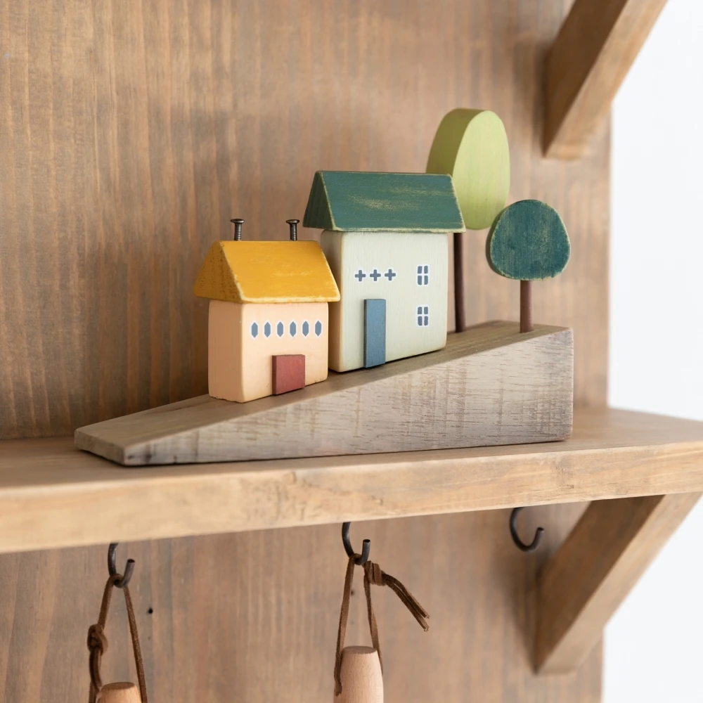 4Pcs Small Wooden House Ornament Miniature Building Table Desktop Home Decor Nordic Style Crafts Christmas Birthday Gifts