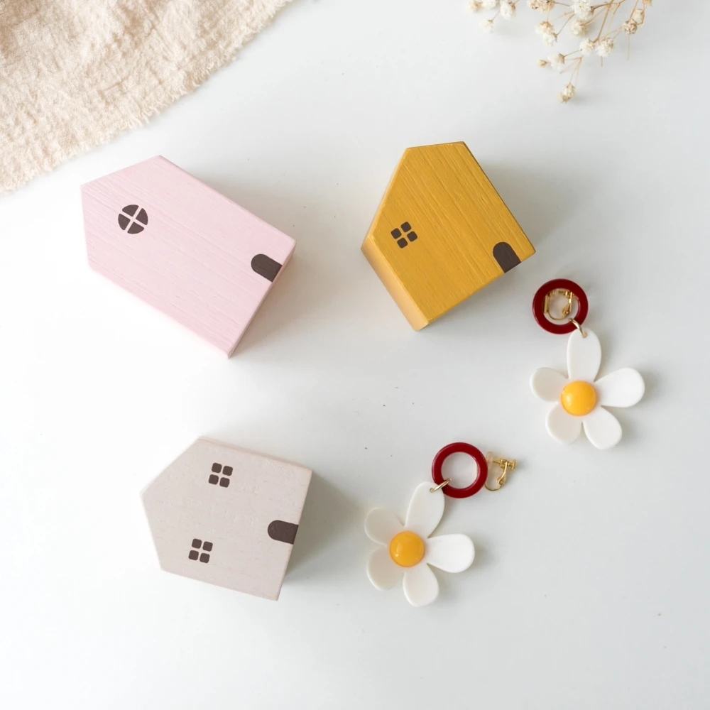 4Pcs Small Wooden House Ornament Miniature Building Table Desktop Home Decor Nordic Style Crafts Christmas Birthday Gifts