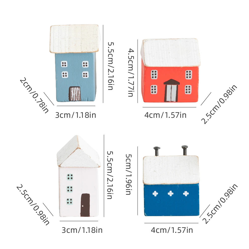 4Pcs Small Wooden House Ornament Miniature Building Table Desktop Home Decor Nordic Style Crafts Christmas Birthday Gifts