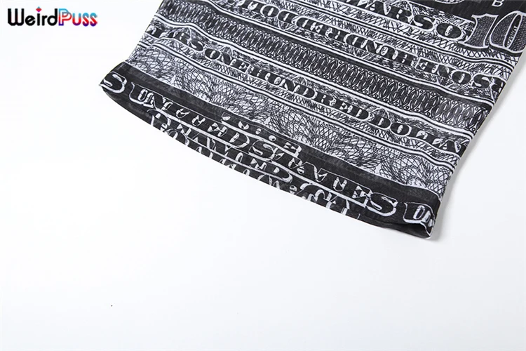 Weird Puss See Through Crop Tops Women Numeral Print Short Sleeve O-Neck Sexy Club Patchwork Streetwear Skinny Hot Girls Tees