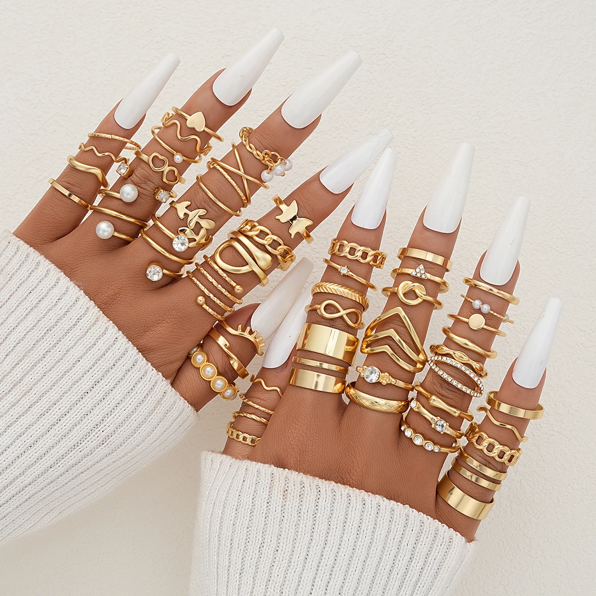 New Fashion Geometric Knuckle Rings Set For Women Boho Butterfly Heart Zircon Gold Color Finger Ring Trendy Party Jewelry Gifts