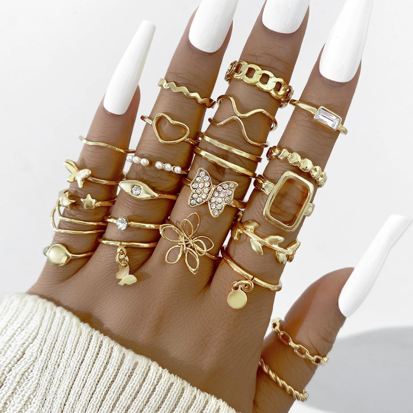 New Fashion Geometric Knuckle Rings Set For Women Boho Butterfly Heart Zircon Gold Color Finger Ring Trendy Party Jewelry Gifts