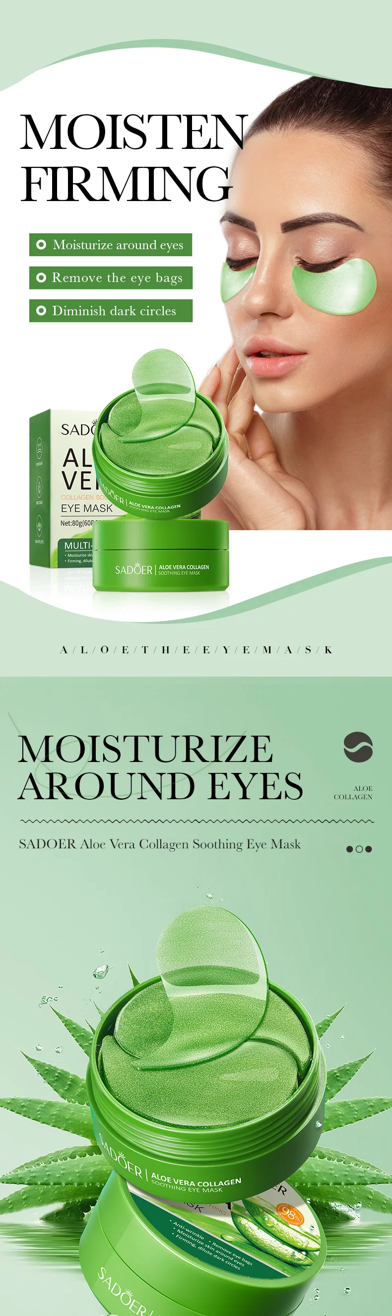 60 Pieces of Aloe Vera Collagen Eye Mask Moisturizing  Firming , Bright and Transparent Eye Mask Patches, Suitable for All Skin