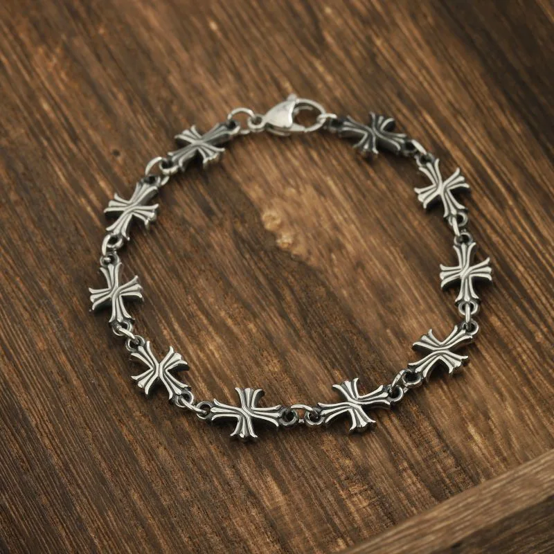 Retro Fashion Silver Color Cross Metal Bracelet Hip-hop Punk Style Jewelry Accessories Gift Suitable for Both Men and Women