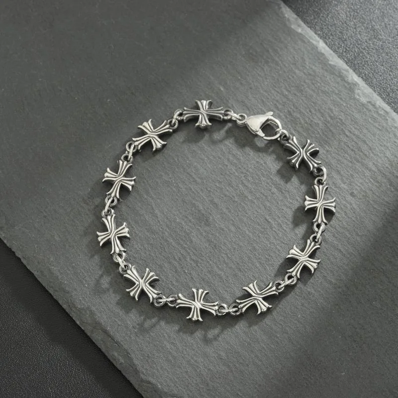 Retro Fashion Silver Color Cross Metal Bracelet Hip-hop Punk Style Jewelry Accessories Gift Suitable for Both Men and Women